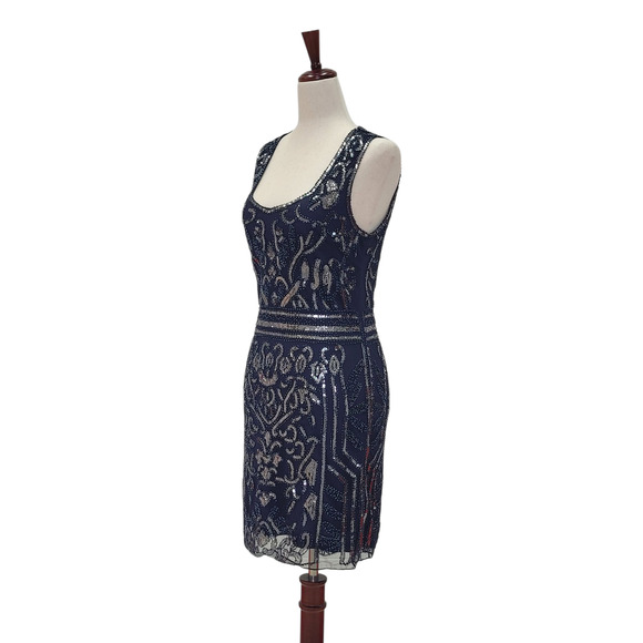 NWT Women's Navy Blue and Silver Sequin Cocktail Short Dress - Picture 8 of 13